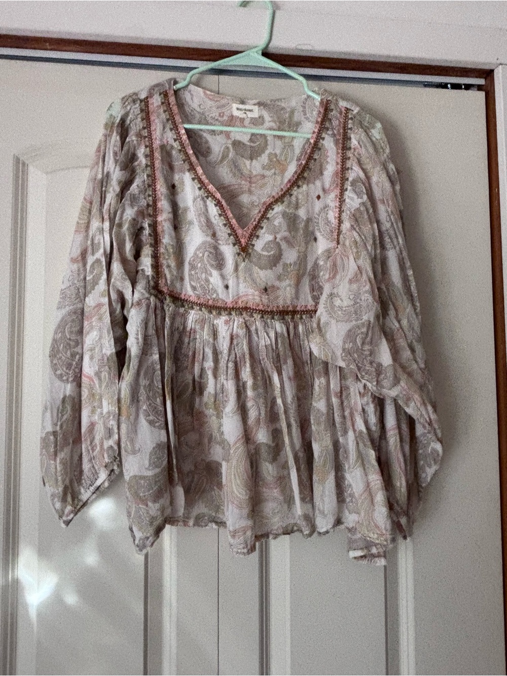 Cost Plus World Market Paisley V-Neck Peasant Top - Beige & Blush
